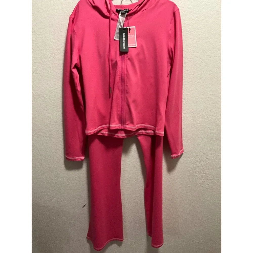 PRETTYLITTLETHING Pink Tracksuit Set Hoodie Pants‎ Women's Size L NWT